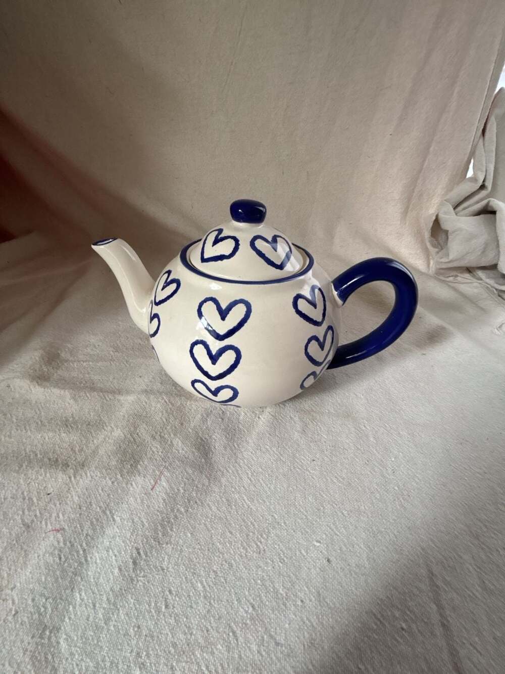 Ceramic two bears pottery Teapot Blue Handpainted Hearts